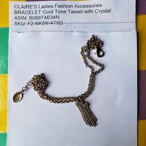 CLAIRE'S Ladies Fashion Accessories BRACELET Gold Tone Tassel with Crystal